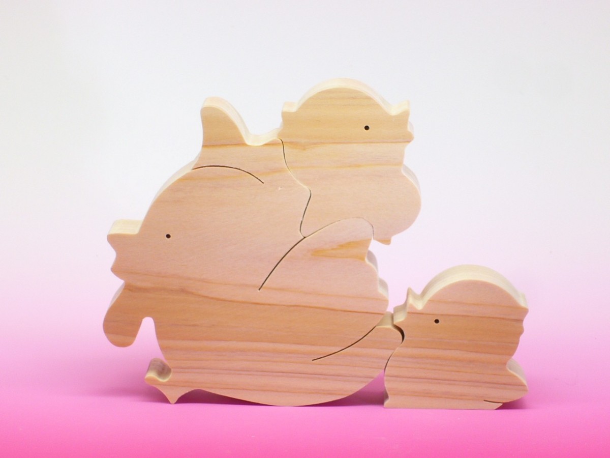 送料無料 木のおもちゃ 動物組み木 にわとりの家族 Iichi ハンドメイド クラフト作品 手仕事品の通販