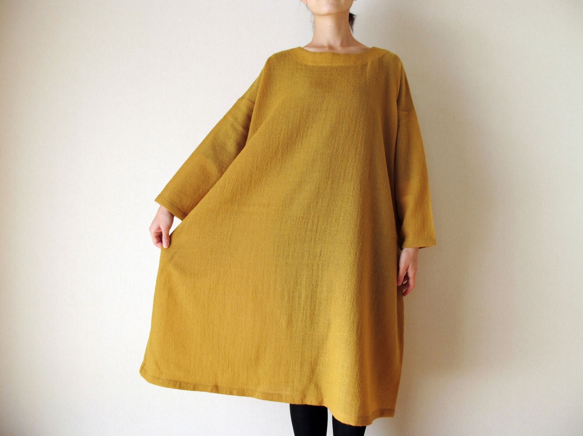 ウールガーゼ ウール100 のワンピース マスタード Iichi ハンドメイド クラフト作品 手仕事品の通販
