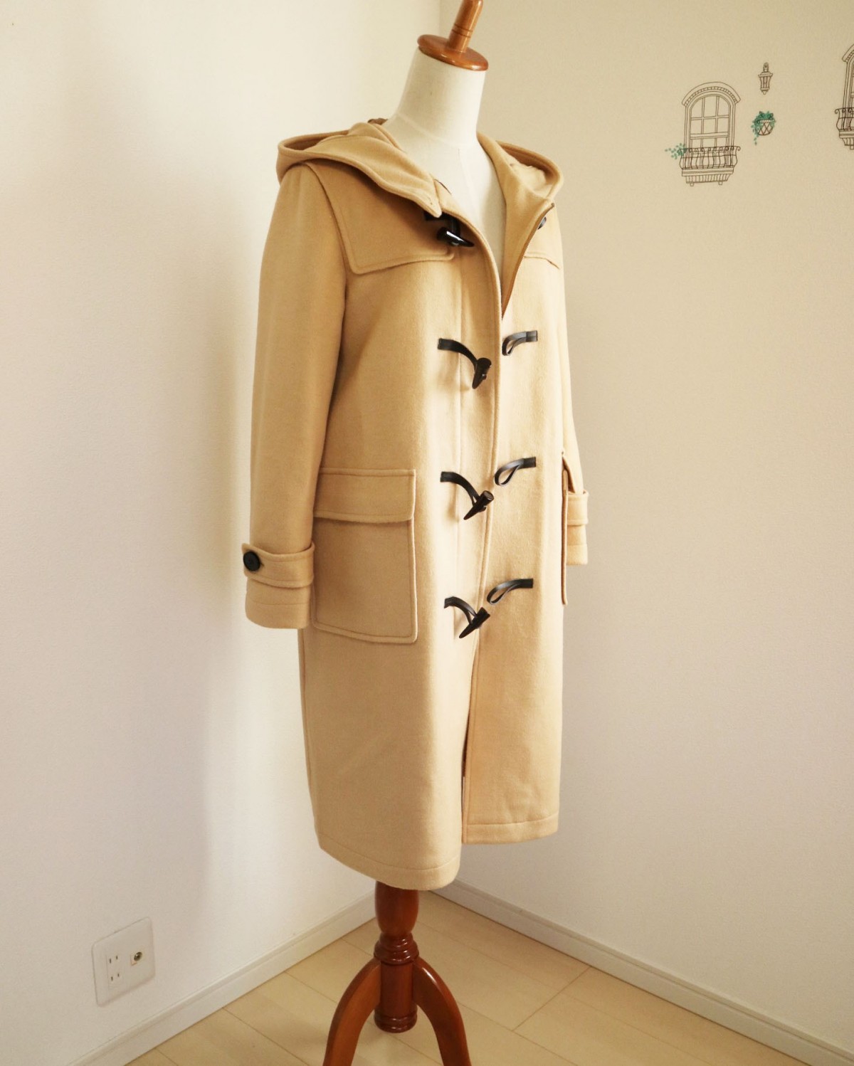 New ライトベージュ ウール素材ロングダッフルコート Iichi ハンドメイド クラフト作品 手仕事品の通販