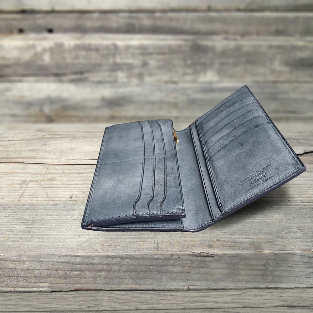 名入可 送無 男の本革slim長財布 希少国産牛革ロロマ ネイビー Iichi ハンドメイド クラフト作品 手仕事品の通販