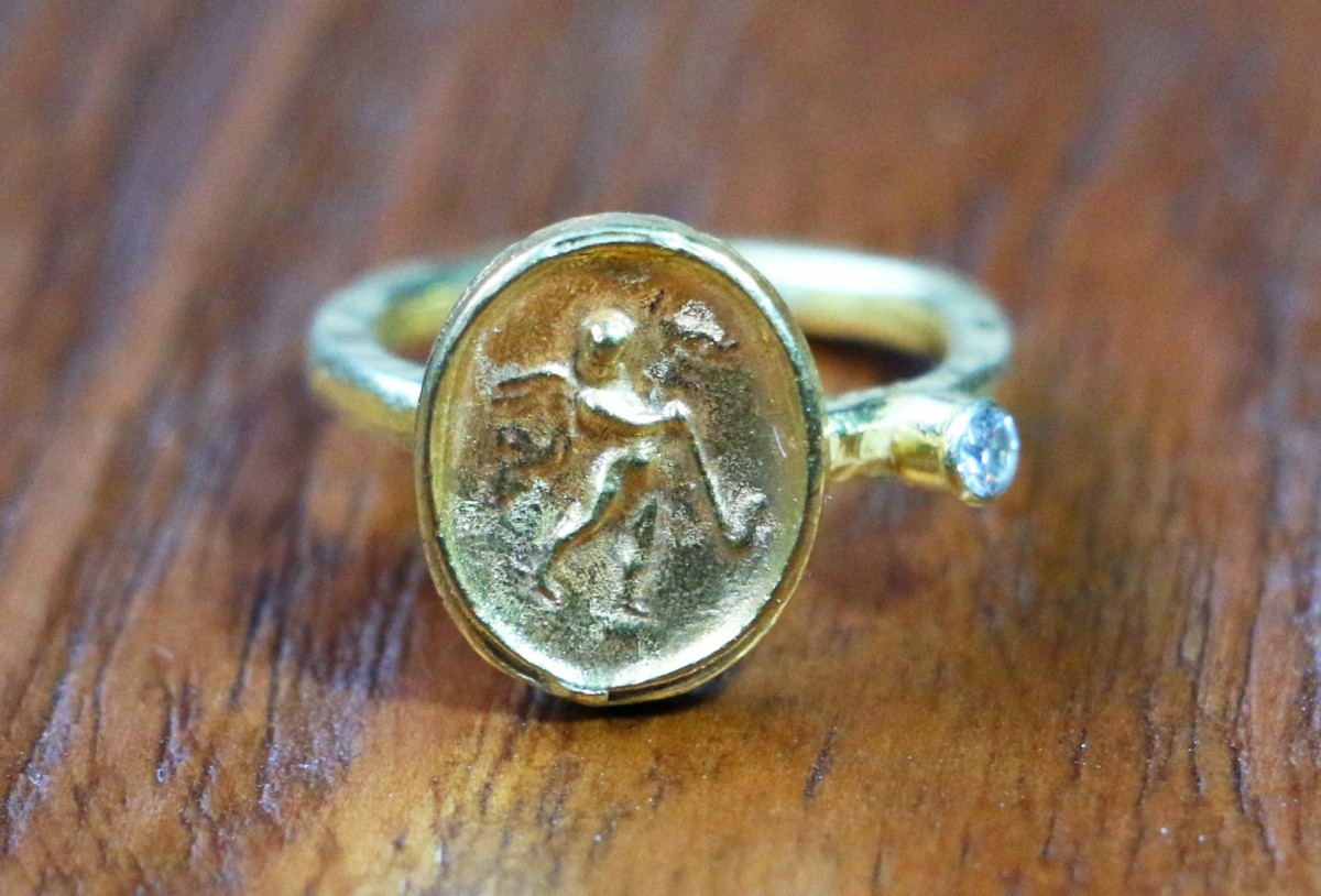 古代スタイル 印章 指輪 10号 スターリングシルバー ゴールド Iichi ハンドメイド クラフト作品 手仕事品の通販