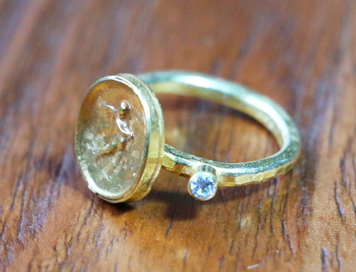 古代スタイル 印章 指輪 10号 スターリングシルバー ゴールド Iichi ハンドメイド クラフト作品 手仕事品の通販