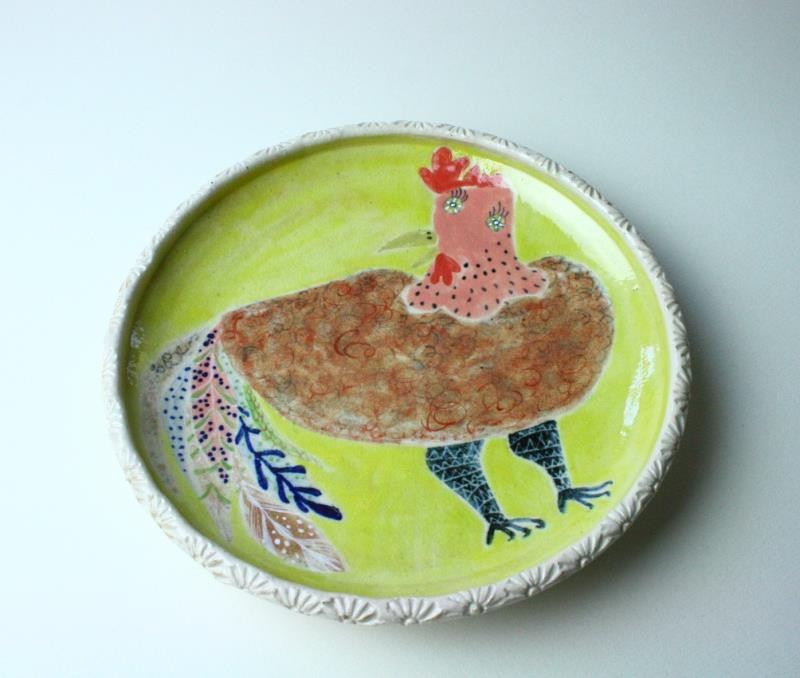 オシャレな鶏の子供食器 プレート皿 陶器 陶芸 かわいい食器 Cute Ceramic Iichi ハンドメイド クラフト作品 手仕事品の通販