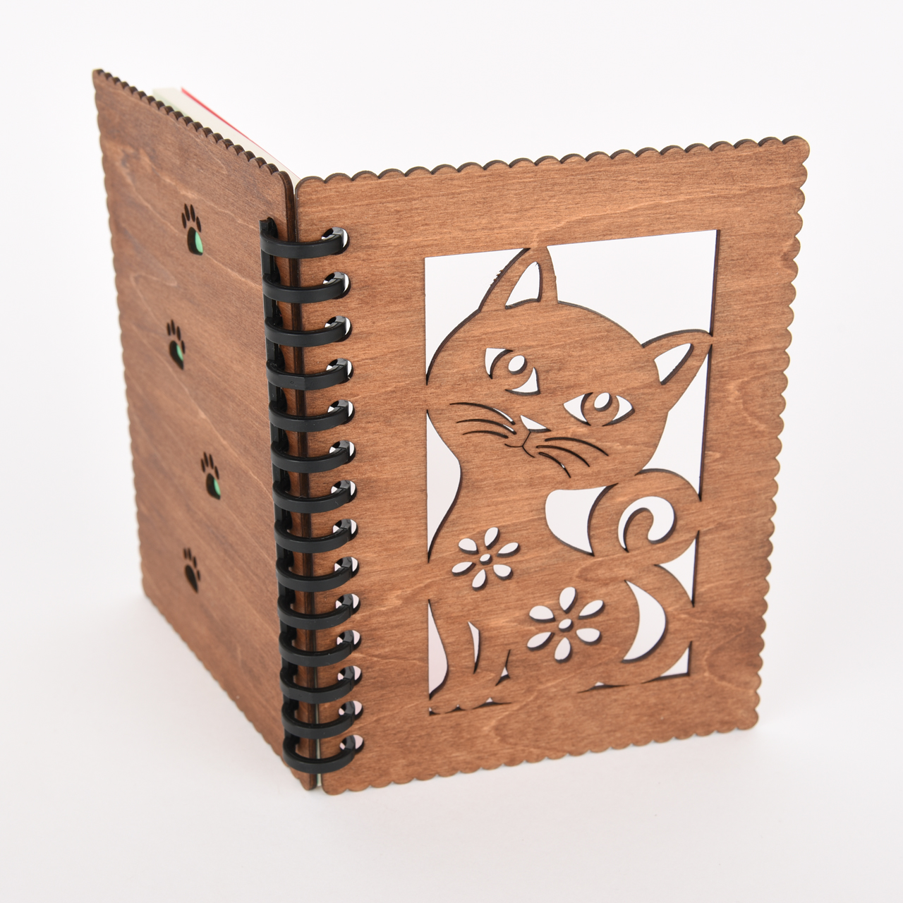 木の猫のノートブック 木製ルーズリーフ Iichi ハンドメイド クラフト作品 手仕事品の通販