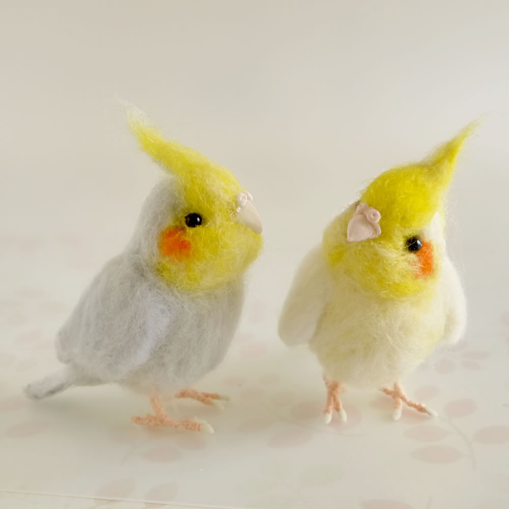 仲良しオカメインコ 2羽セット 羊毛フェルトの小鳥 Iichi ハンドメイド クラフト作品 手仕事品の通販