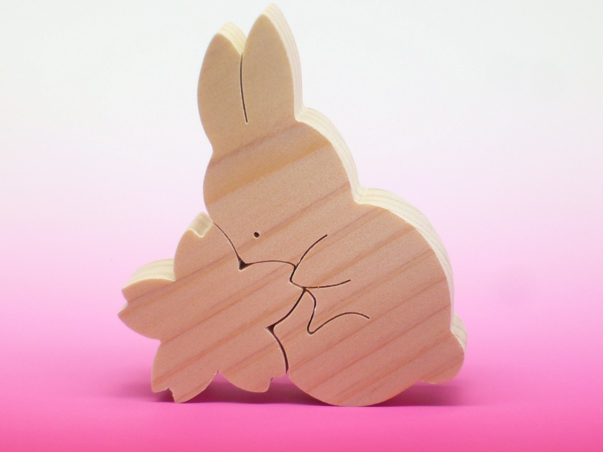 送料無料 木のおもちゃ 動物組み木 さくらとうさぎ 2 Iichi ハンドメイド クラフト作品 手仕事品の通販