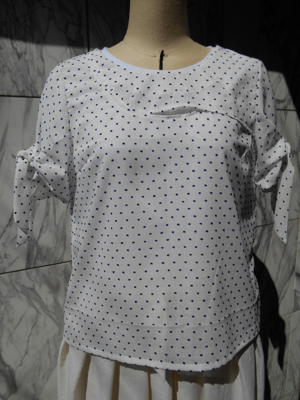 ドットフロント切替袖リボンブラウス Iichi ハンドメイド クラフト作品 手仕事品の通販
