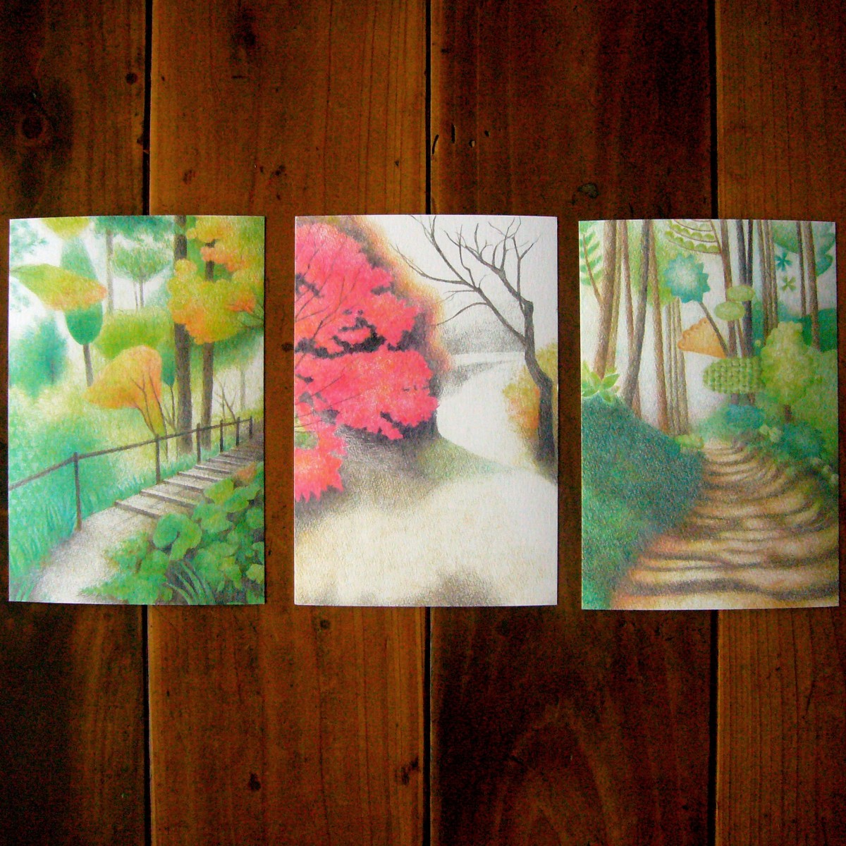 色鉛筆画ポストカード3種/秋 | iichi ハンドメイド・クラフト作品・手仕事品の通販
