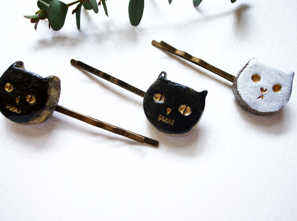 黒猫のヘアピン 中 Iichi ハンドメイド クラフト作品 手仕事品の通販