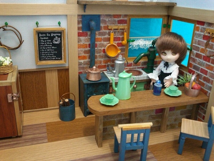 サンプル 1 12ミニチュア カントリーキッチン風カフェ ドールハウスです Iichi ハンドメイド クラフト作品 手仕事品の通販
