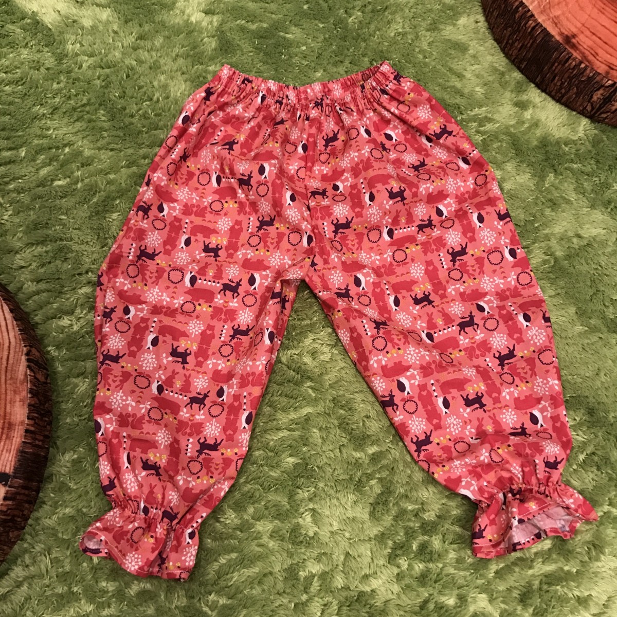 キッズレースフリルワンピースパジャマ 赤色北欧柄 Iichi ハンドメイド クラフト作品 手仕事品の通販