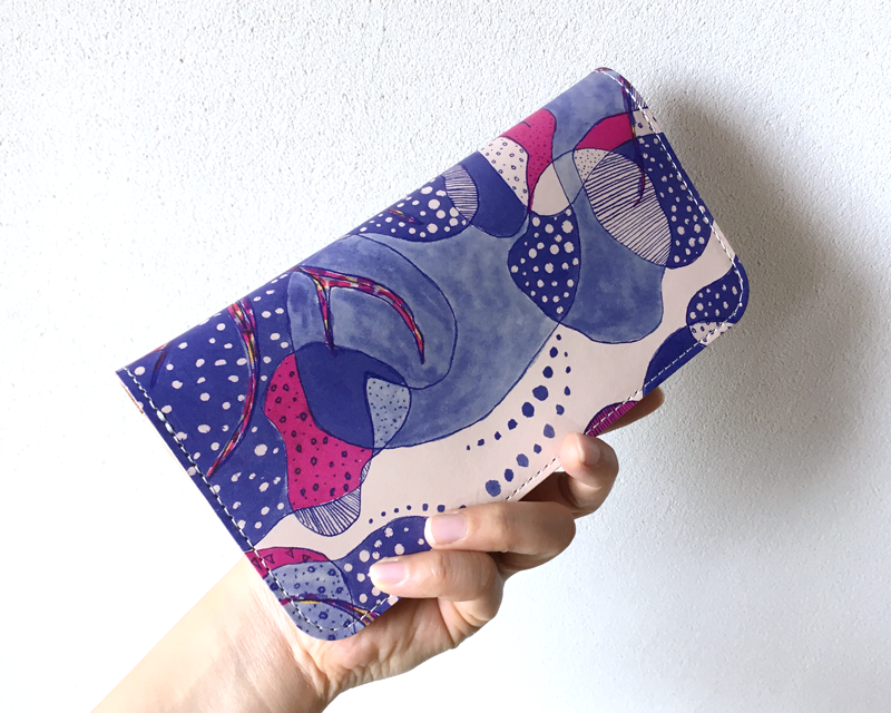 本革手縫い Tree ー オリジナルプリント二つ折り長財布 Midnight Blue Iichi ハンドメイド クラフト作品 手仕事品の通販