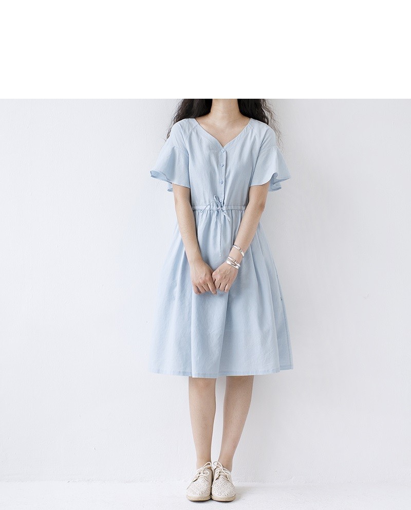 L 爽やかゆったりシンプルな半袖ワンピース Iichi ハンドメイド クラフト作品 手仕事品の通販