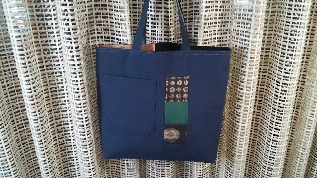 着物生地のトートバッグ濃い紺78 Iichi ハンドメイド クラフト作品 手仕事品の通販