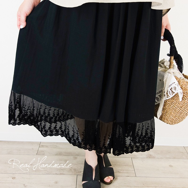 予約販売 スラブwガーゼブラックチュールレーススカート Iichi ハンドメイド クラフト作品 手仕事品の通販