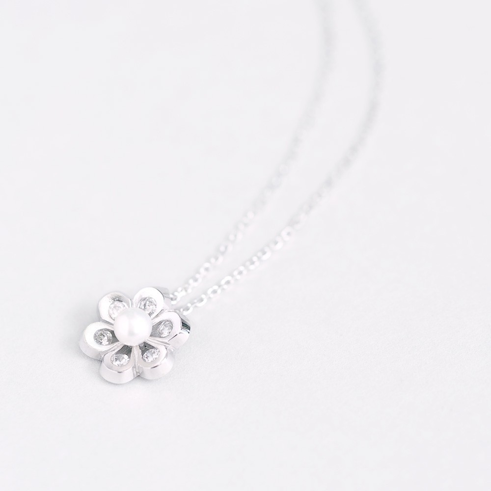 White 花 真珠 ネックレス シルバー925 Iichi ハンドメイド クラフト作品 手仕事品の通販