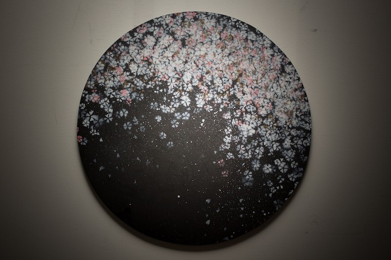 Sakura /夜桜の円形キャンバス作品