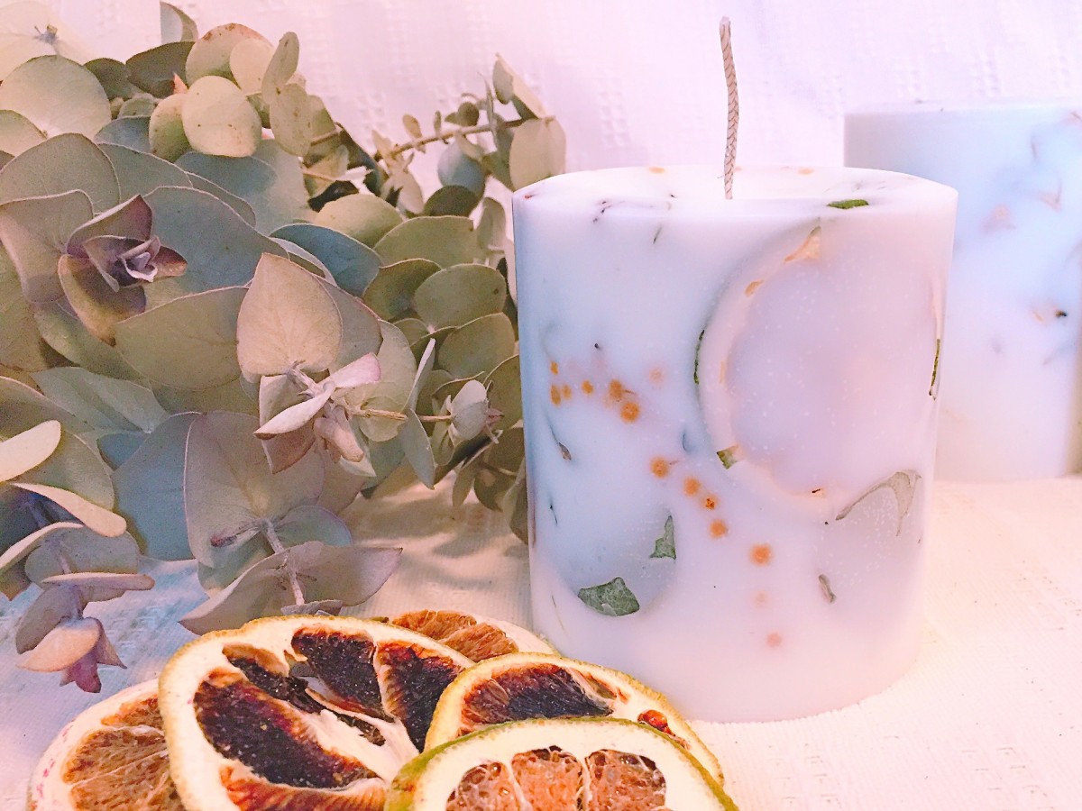 Soycandle ボタニカルキャンドル アロマキャンドル ドライフラワー ライム シナモンスティック ミモザ Iichi ハンドメイド クラフト作品 手仕事品の通販