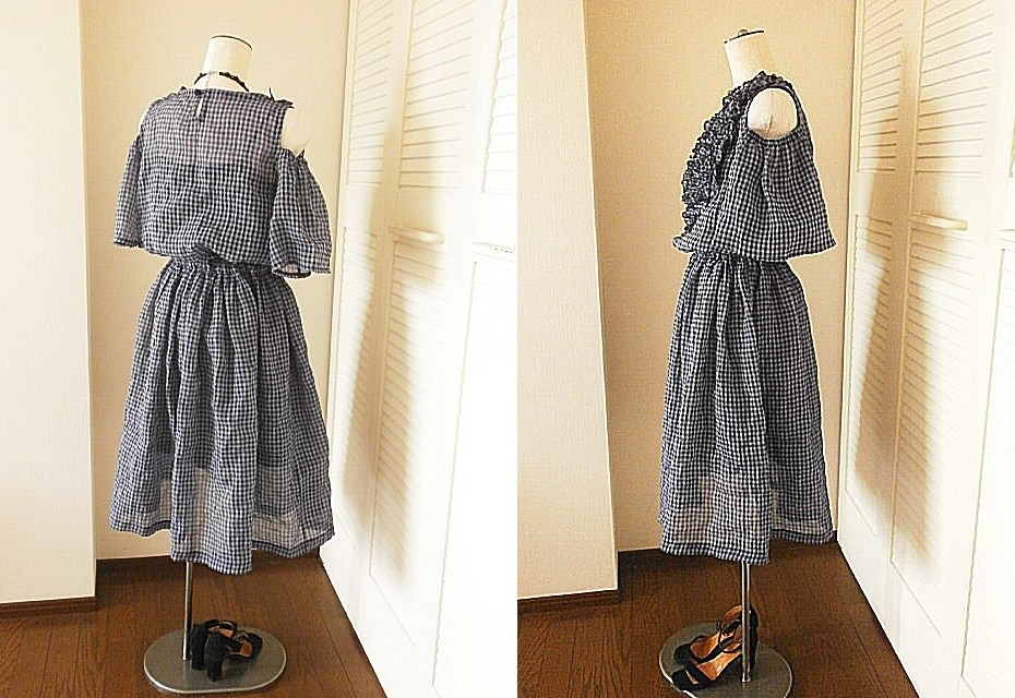 初夏bigセール 丈直し可 シアーワンピース 大人ギンガム オフショルダー ギャザー Op Iichi ハンドメイド クラフト作品 手仕事品の通販