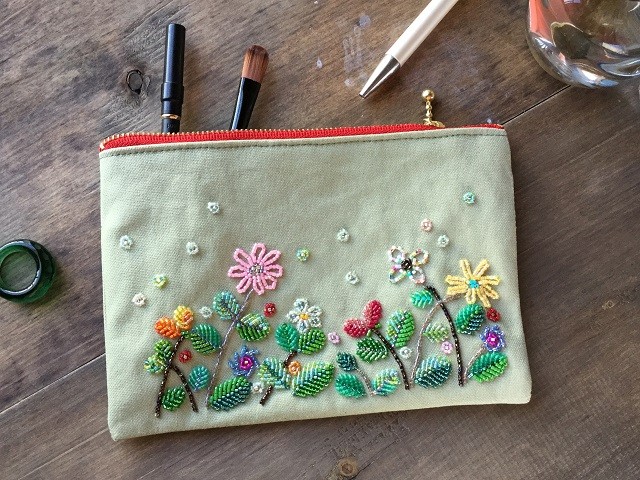 訳アリsale ビーズ刺繍ポーチ ボタニカル ガーデン Iichi ハンドメイド クラフト作品 手仕事品の通販