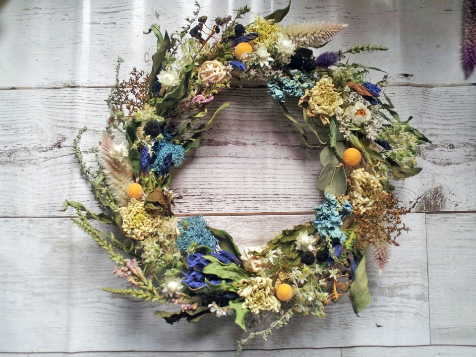 お月見のケイトウドライフラワーリース Atelier Kouan Iichi ハンドメイド クラフト作品 手仕事品の通販