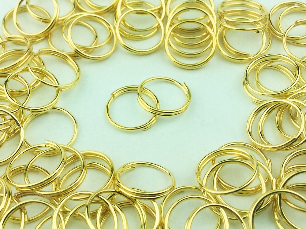 送料無料 二重 丸カン 10mm 100個 ゴールド 金色 マルカン アクセサリー リング パーツ 金具 (AP0103)