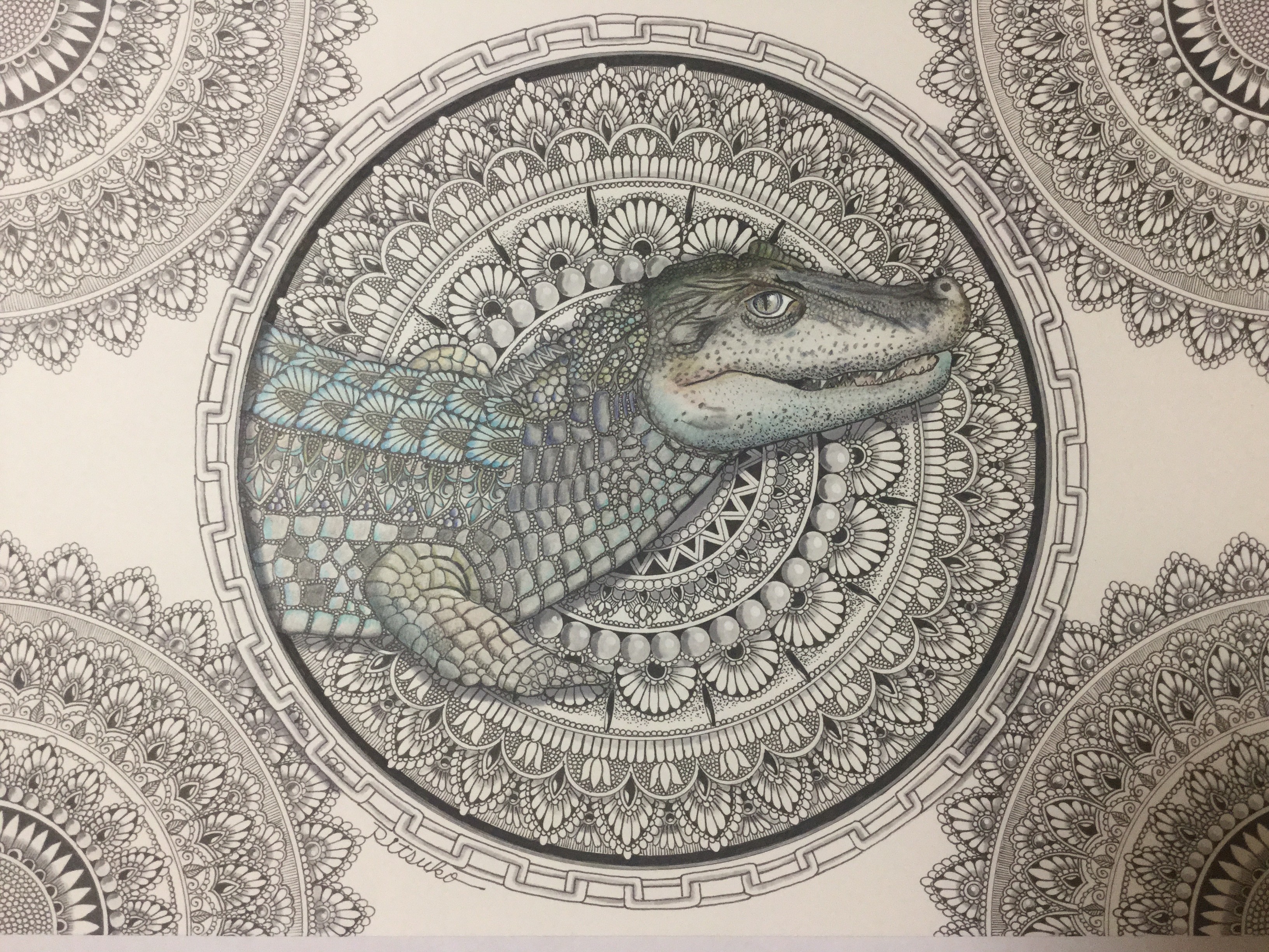 原画 肉筆 一点もの ボールペンアート ワニ わに ワニの絵 百貨店作家 人気 ボールペン画 絵画 Iichi ハンドメイド クラフト作品 手仕事品の通販