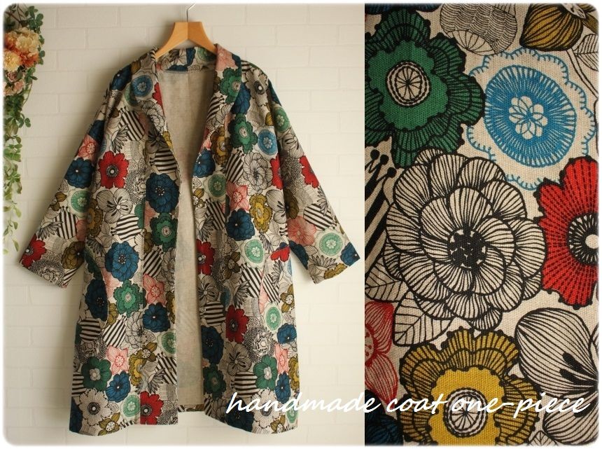 北欧 フラワー コートワンピース ライトコート 羽織り ハーフリネン 大きいサイズ 3l 5l Iichi ハンドメイド クラフト作品 手仕事品の 通販