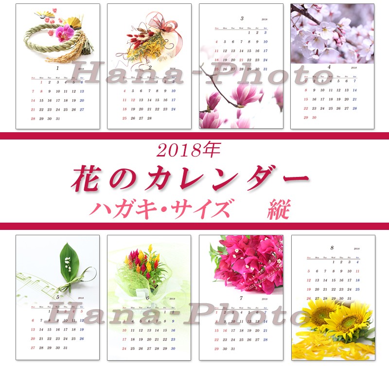 2018年 花のカレンダー はがきサイズ 縦 Iichi ハンドメイド