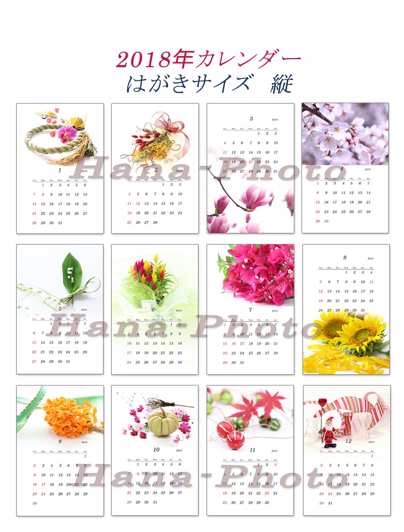 18年 花のカレンダー はがきサイズ 縦 Iichi ハンドメイド クラフト作品 手仕事品の通販