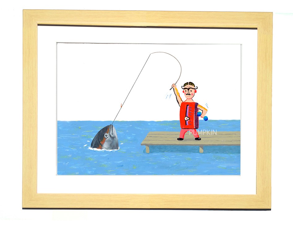 Mrマッスル さかなつり M 02 アクリル画 Cg イラスト 魚 マグロ Iichi ハンドメイド クラフト作品 手仕事品の通販