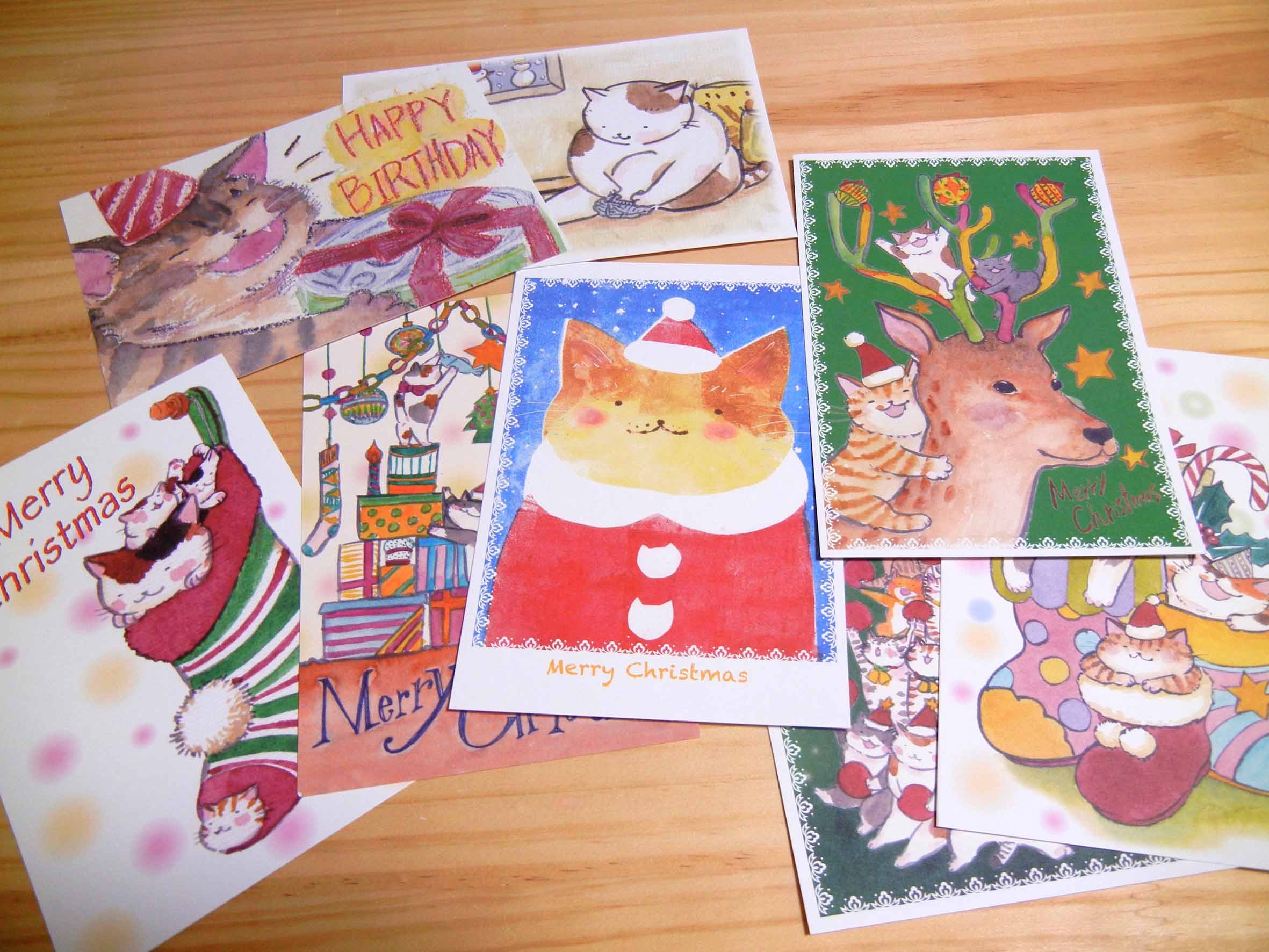 猫のポストカード 冬のご挨拶 クリスマス お得８枚セット Iichi ハンドメイド クラフト作品 手仕事品の通販