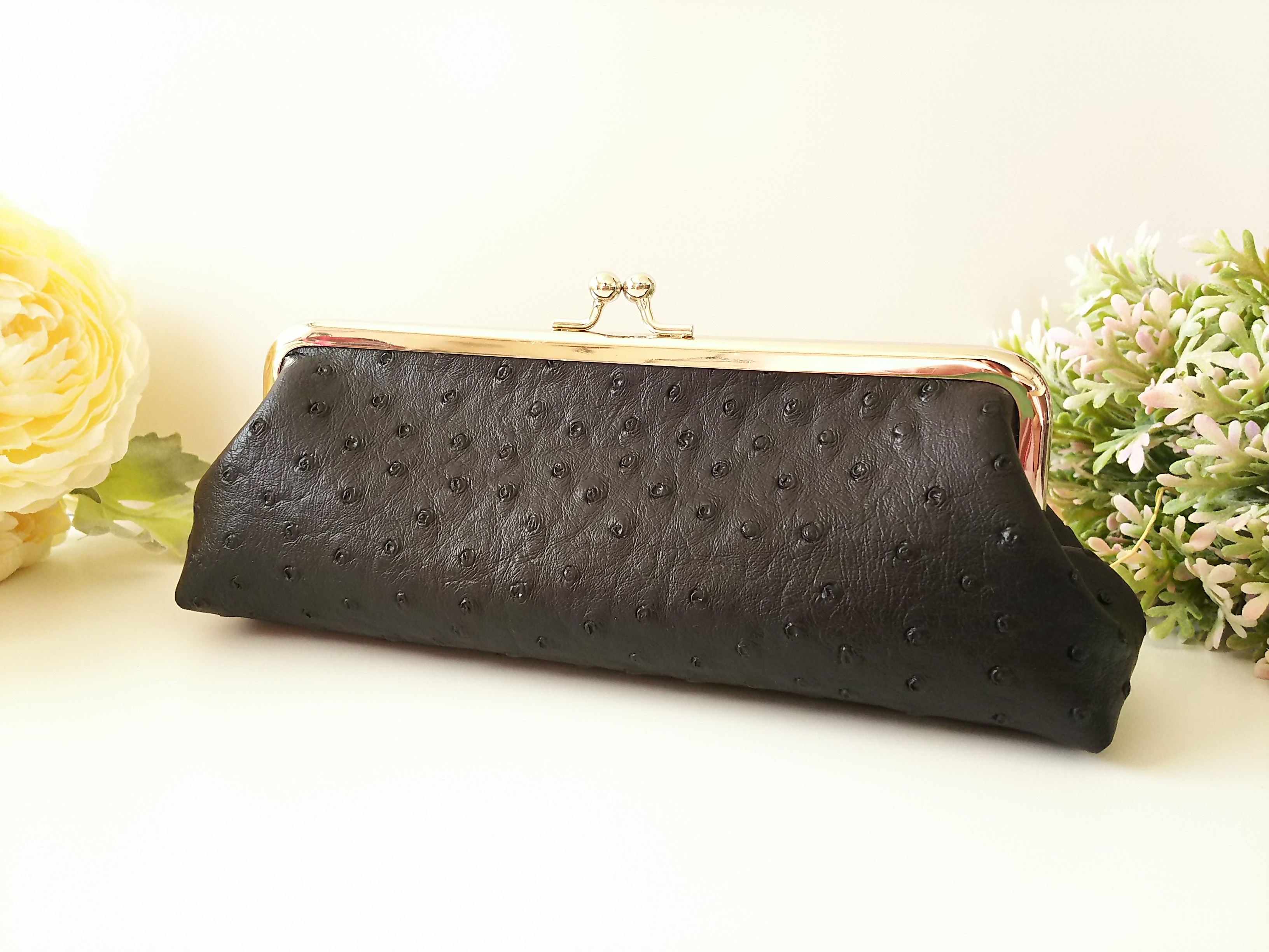 ◇【再販5】オーストリッチのがま口ペンケース*革*レザー*メンズ◇ | iichi ハンドメイド・クラフト作品・手仕事品の通販