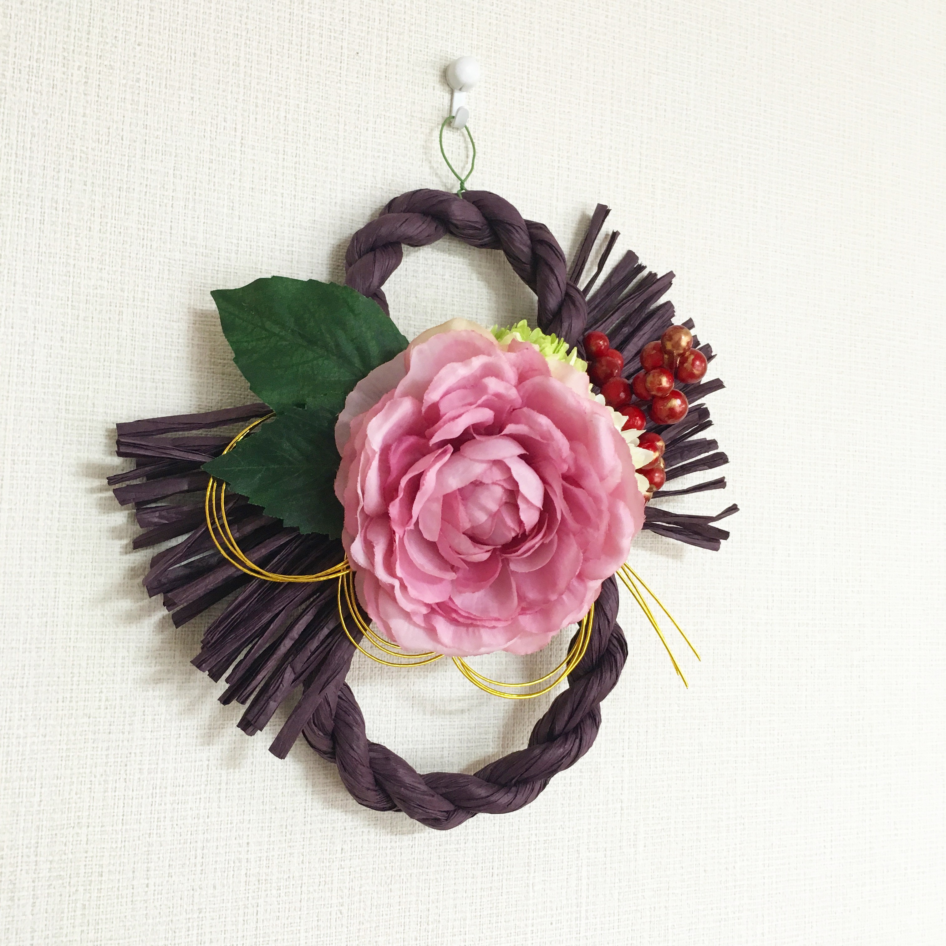 ラナンキュラスの花しめ縄（紫） お正月飾りお正月リース