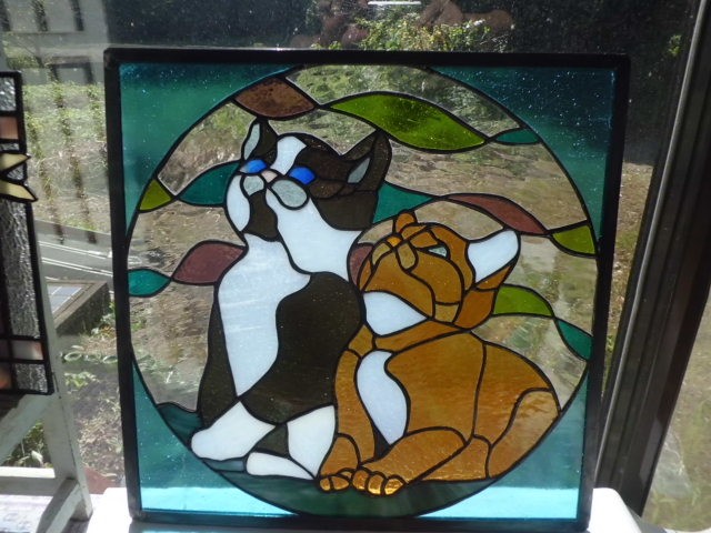 ステンドグラスパネル 猫 Iichi ハンドメイド クラフト作品 手仕事品の通販