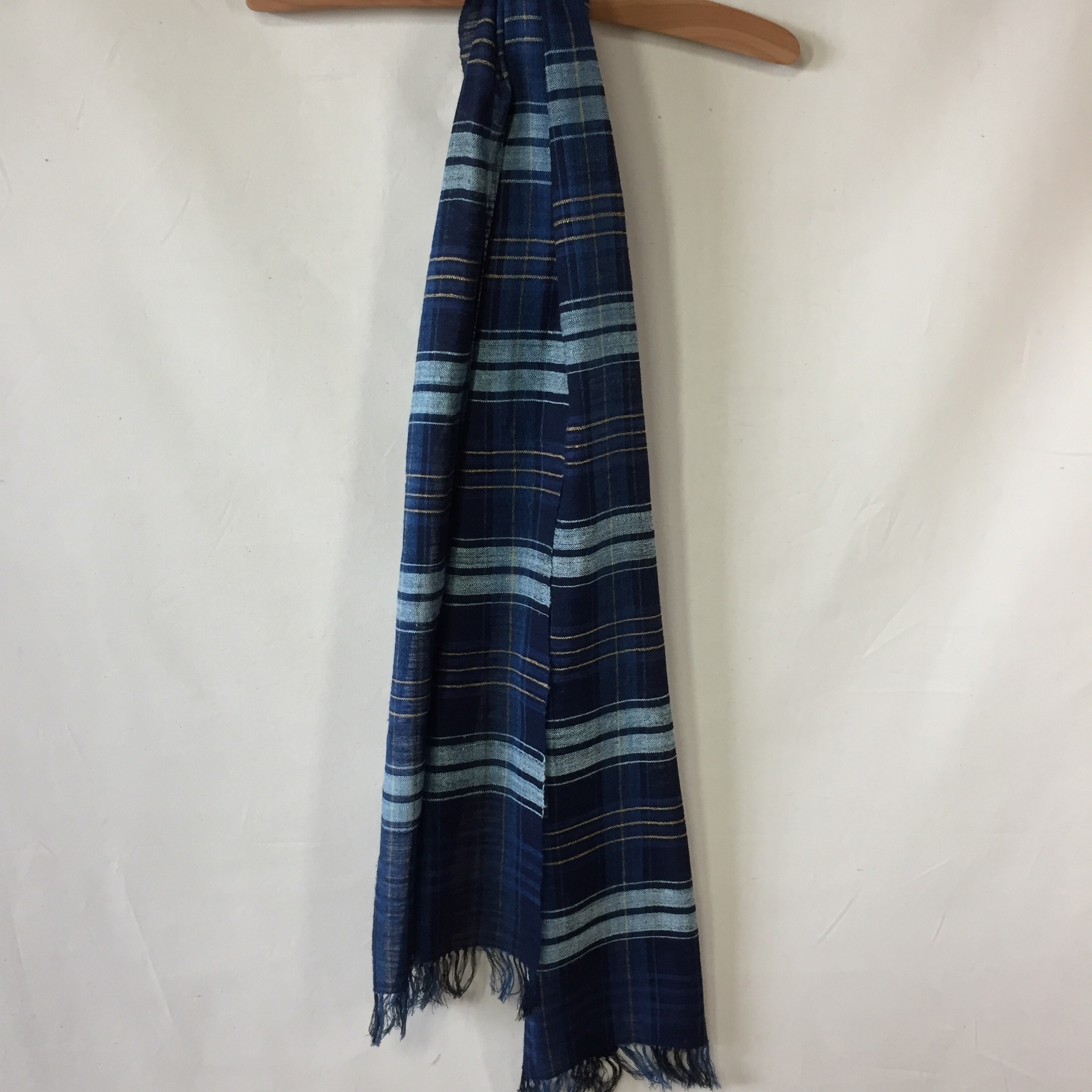 藍染 草木染め 木綿 手紡ぎ糸 ストール ハンドメイド