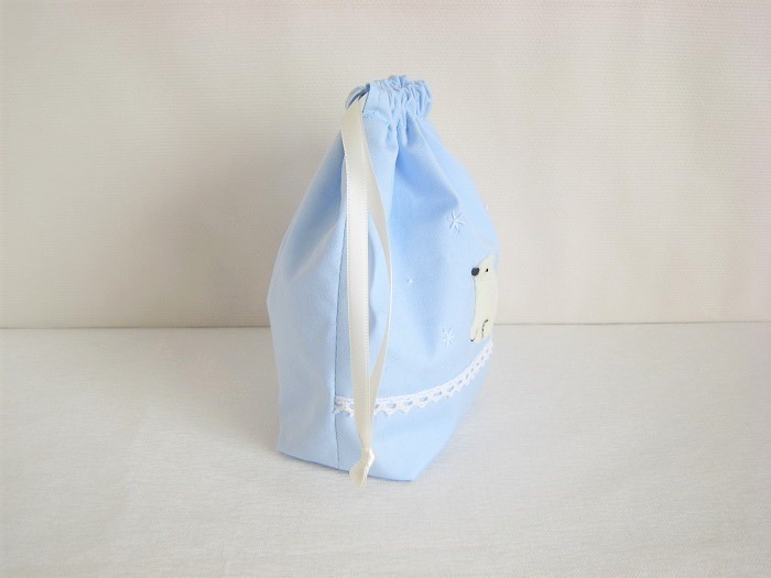 かわいい白くまのマチ付き巾着袋 ライトブルー Iichi ハンドメイド クラフト作品 手仕事品の通販
