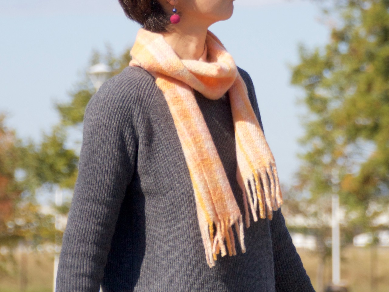 手紡ぎ 手織りのマフラー オレンジチェック Iichi ハンドメイド クラフト作品 手仕事品の通販