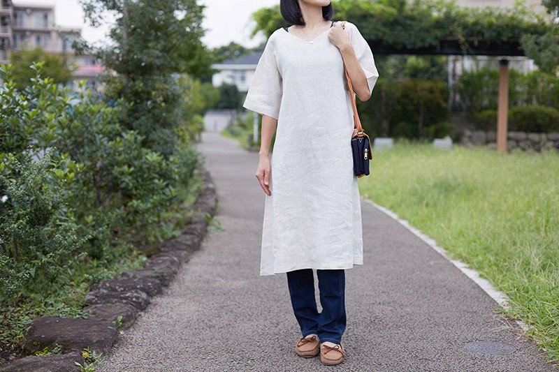 リネンvネックワンピース 春夏物 Iichi ハンドメイド クラフト作品 手仕事品の通販