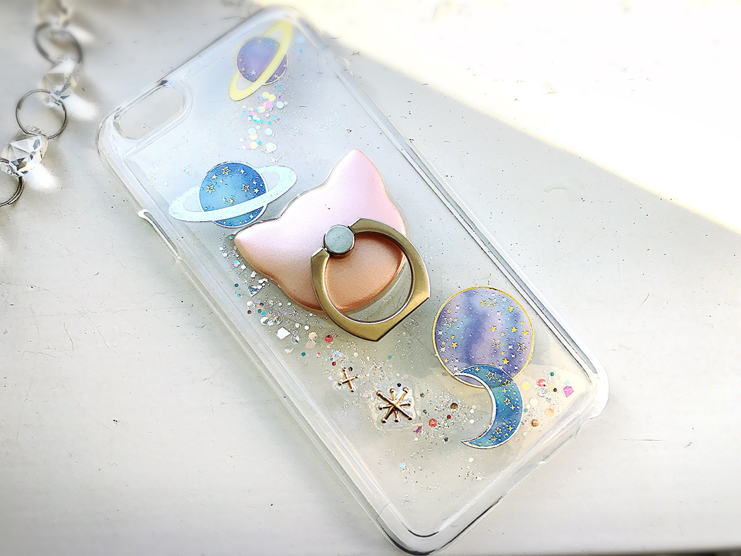 iPhoneX iPhone8/7/6/6s 宇宙柄 スマホケース 猫 月 星 選べる