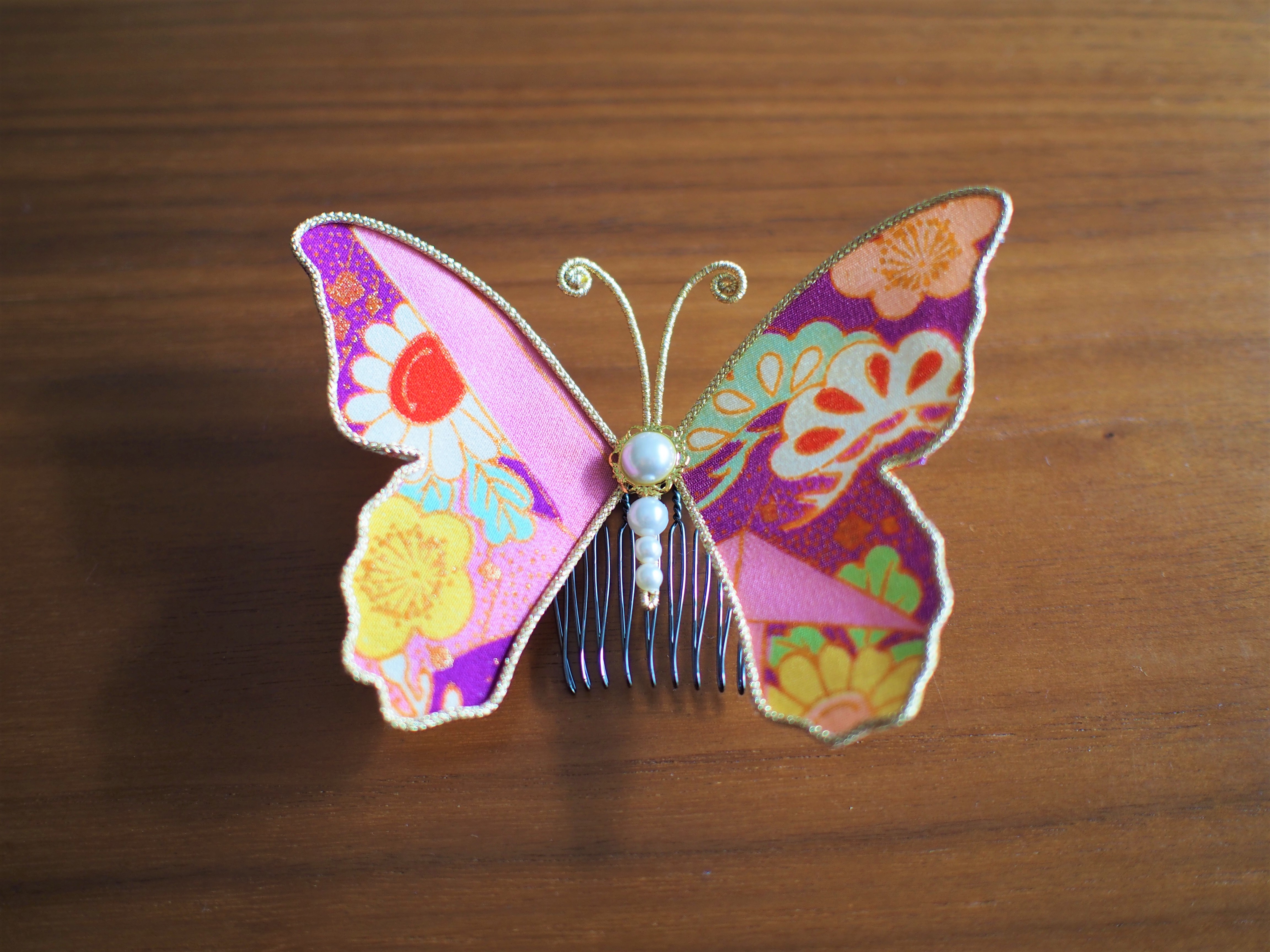 蝶々コーム アンティーク着物生地使用 紫系 Iichi ハンドメイド クラフト作品 手仕事品の通販