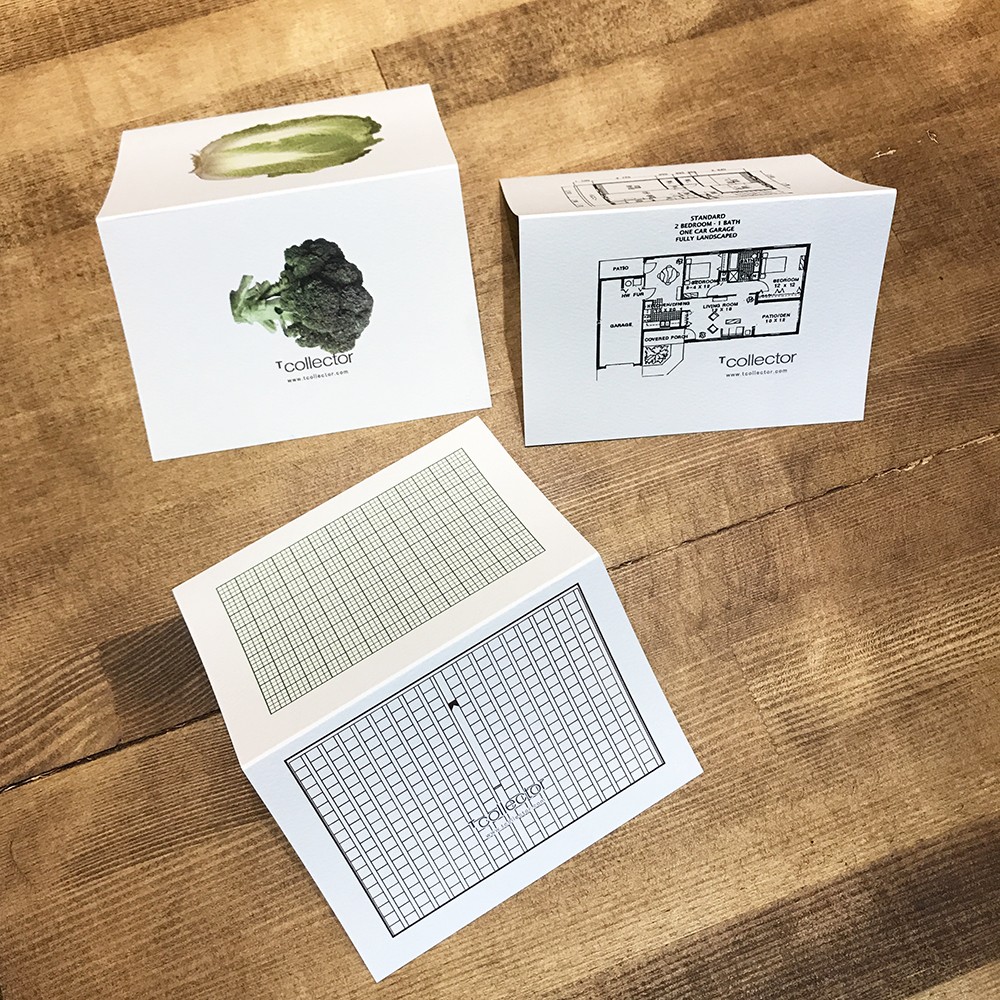 サンキューカード メッセージカード 間取りや野菜 原稿用紙のシュールな二つ折りカードミニ ３点セット Iichi ハンドメイド クラフト作品 手仕事品の通販