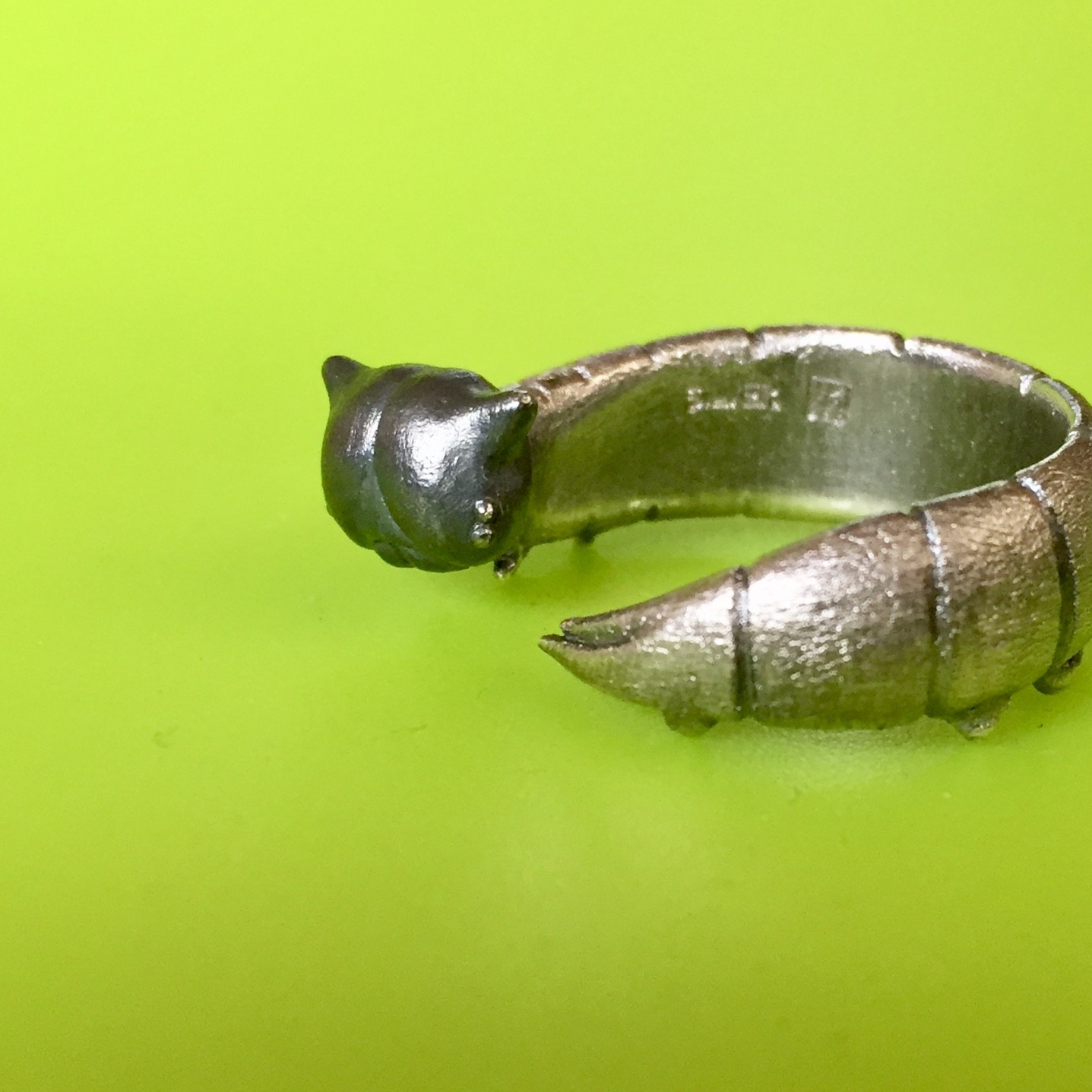 ねこ顔イモムシリング ヒメジャノメチョウの幼虫 Iichi ハンドメイド クラフト作品 手仕事品の通販