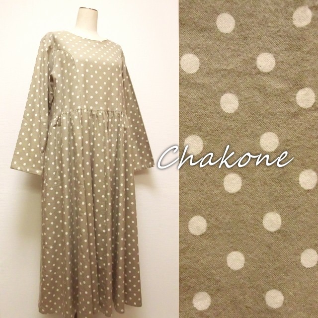 ワンピース ゆったり可愛いロングワンピース 腰紐つき 水玉柄 綿フランネル Yuwa Iichi ハンドメイド クラフト作品 手仕事品の通販