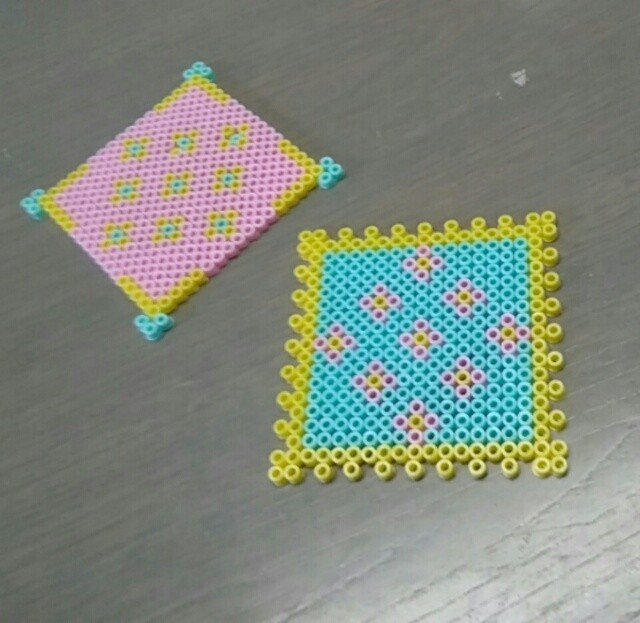 アイロンビーズさわやかコースター 水色 Iichi ハンドメイド クラフト作品 手仕事品の通販