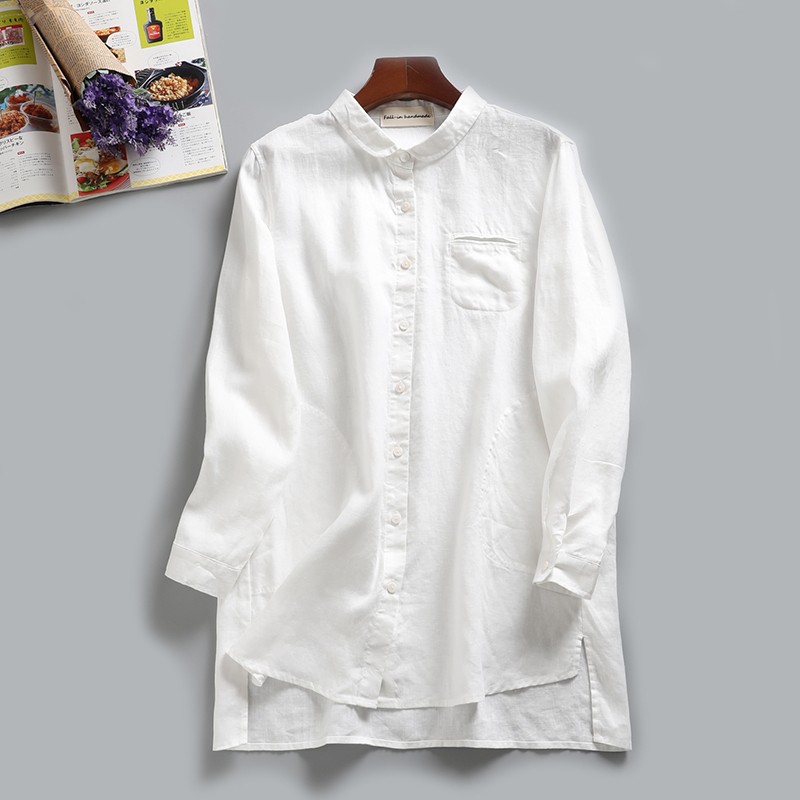 F これからの季節にピッタリ リネンのロングシャツ Iichi ハンドメイド クラフト作品 手仕事品の通販