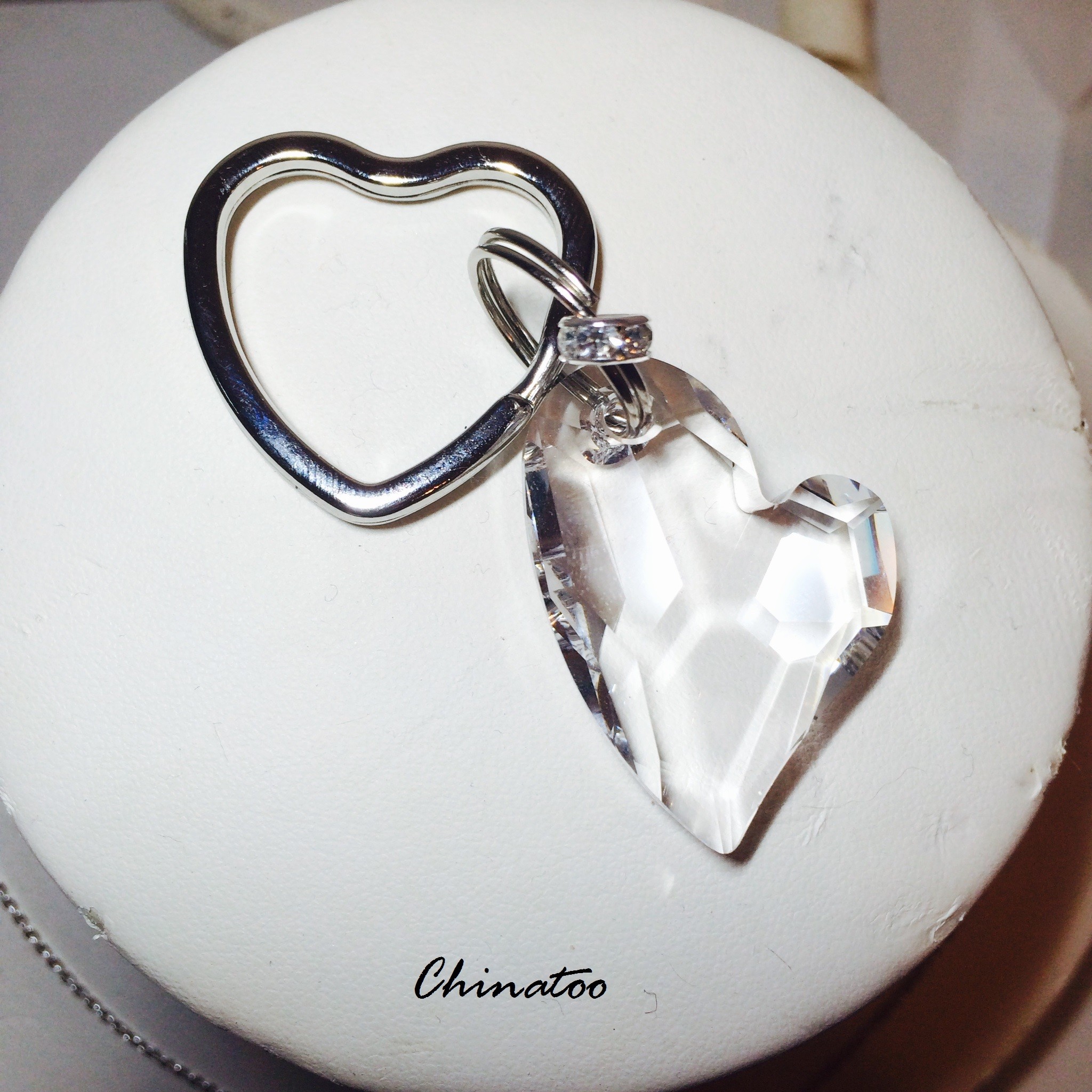 スワロフスキー 宝石ダブルハート キーリング Iichi ハンドメイド クラフト作品 手仕事品の通販