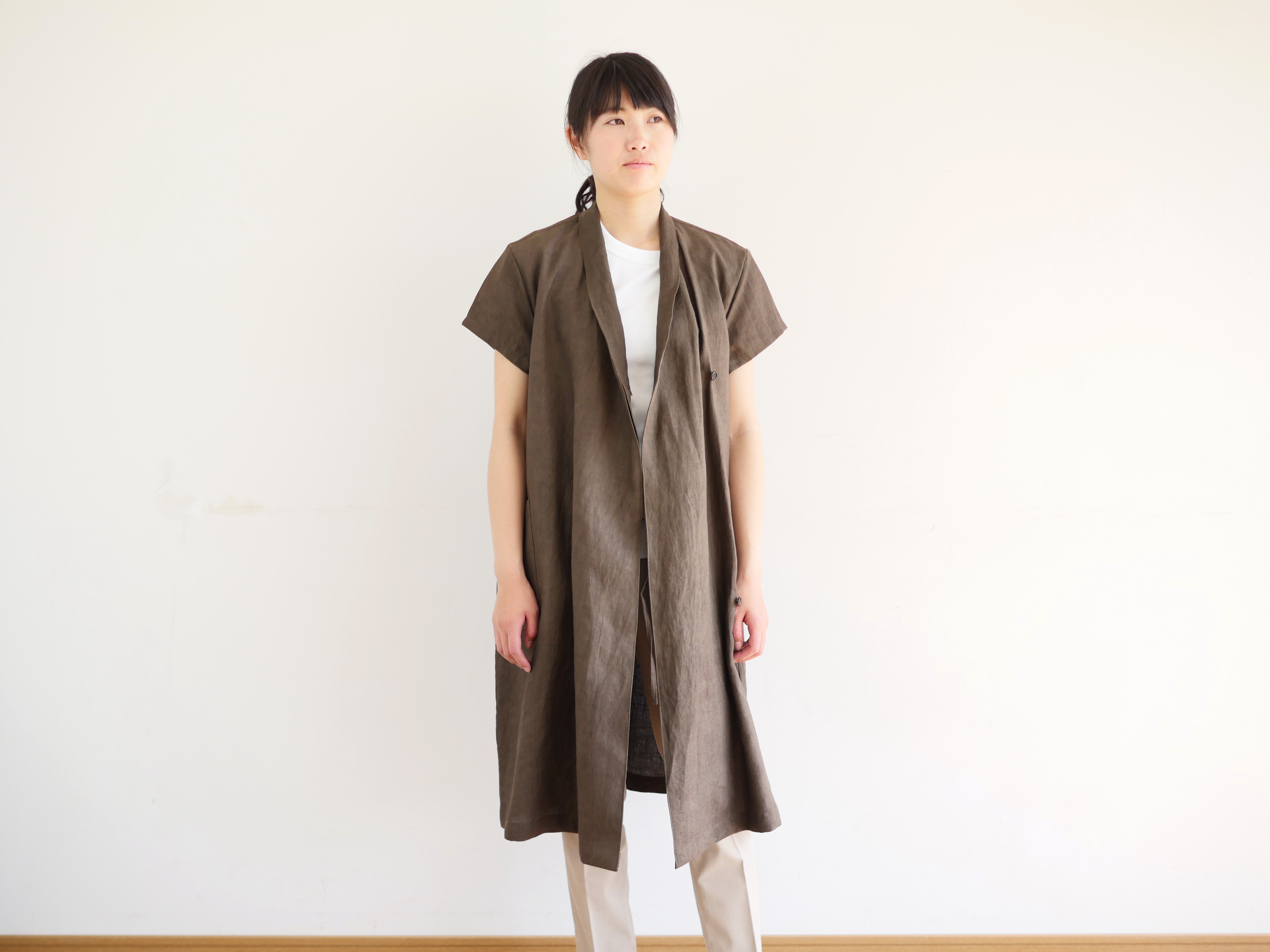 エシカルヘンプショールカラーワンピース カレン族黒檀染め 茶色 M Iichi ハンドメイド クラフト作品 手仕事品の通販