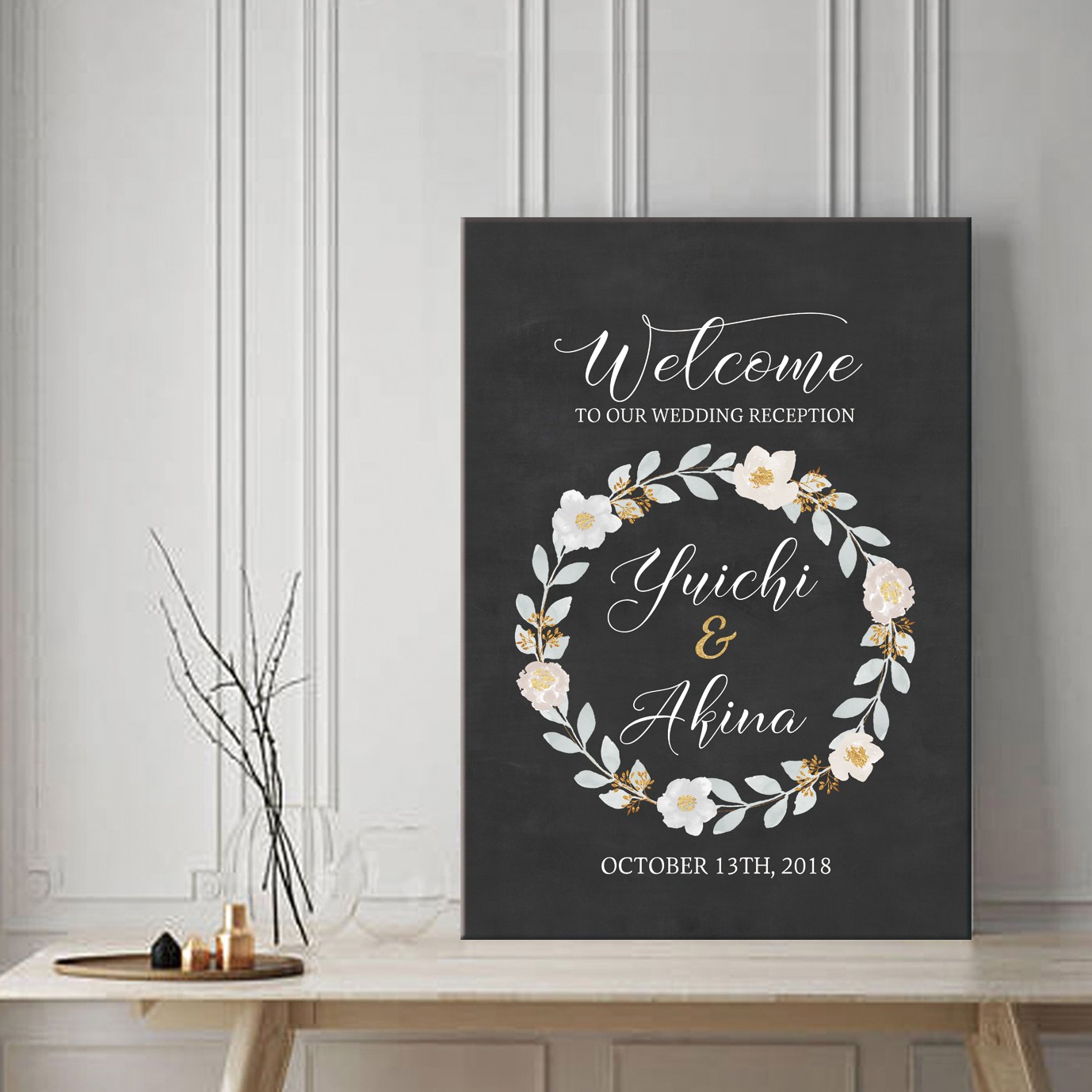 黒板風 ナチュラルカラーリース 印刷 ウェルカムボード Iichi ハンドメイド クラフト作品 手仕事品の通販