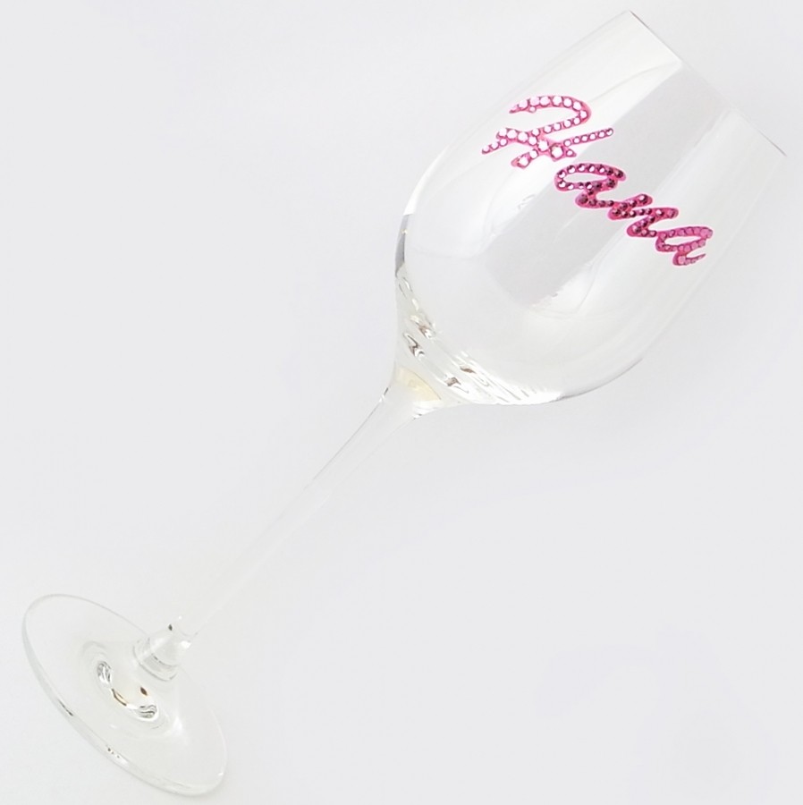 白ワイングラス ネーム ピンク 結婚祝い 誕生日 プレゼント ギフト スワロフスキー デコグラス Iichi ハンドメイド クラフト作品 手仕事品の通販